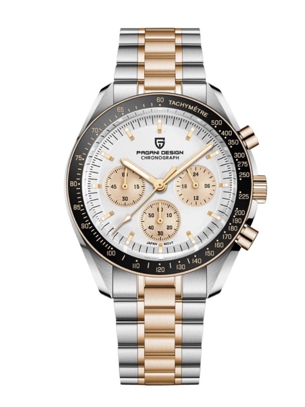 Pagani Design Two-Tone Chronograph Watch - White & Rose Gold men’s omega style